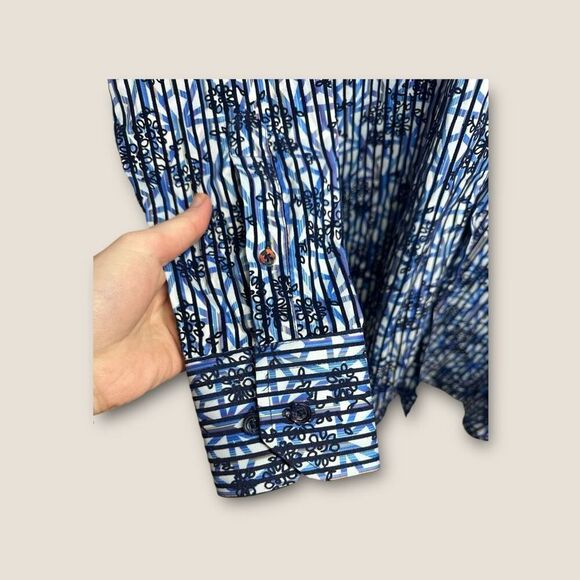 Luchiano Visconti Black Men’s Velvet Textured Blue Black Button Down Top Size Sm - Picture 4 of 8